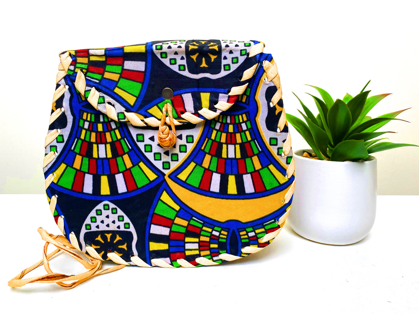 Multicolor Ankara Leather Bag